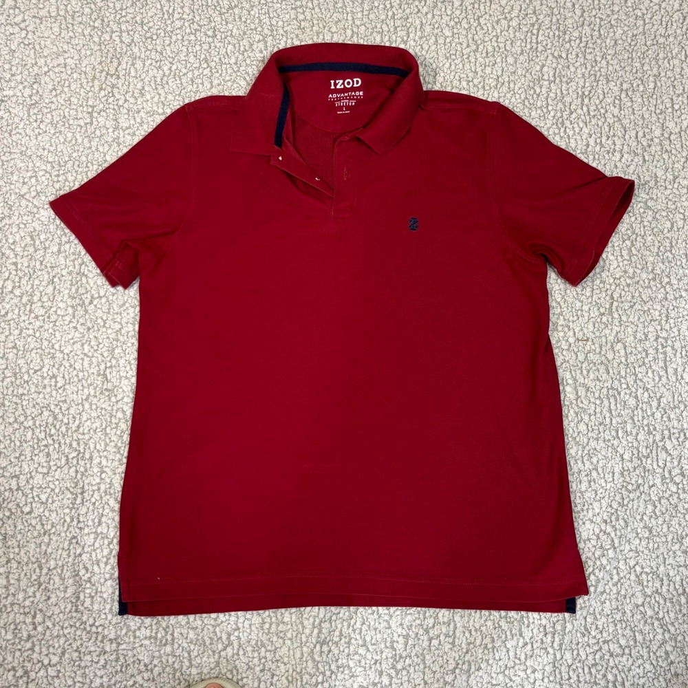 IZOD Advantage Performance Polo Shirt Mens Large Red Short Sleeve Stretch Pique